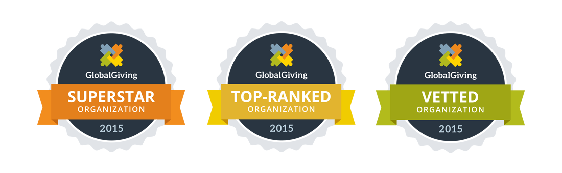 GlobalGiving 2015 medals for Superstar Organization, Top-Ranked Organization, Vetted Organization